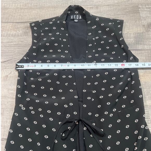 Veda 100% Silk Open Tie Front Duster Eye AOP Print Size Medium Goth Grunge Top - Picture 9 of 9